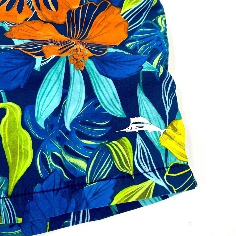 Tommy Bahama Mens Blue‎ Orange Tropical  Floral Board Shorts Swim Trunks Small